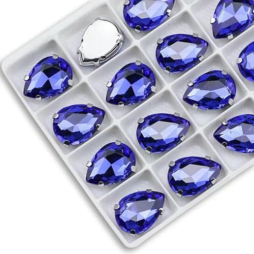Tropfenförmige Strasssteine zum Aufnähen aus Glas, Nähstein mit silberner Kralle, Basteln für Kleidungszubehör, Hellblau, 4 x 6 mm, 30 Stück von DEFRTG
