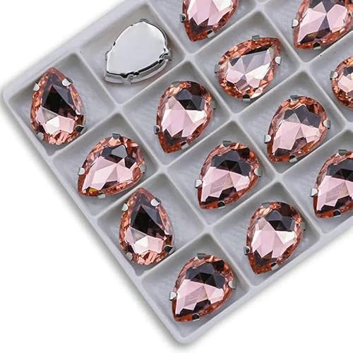 Tropfenförmige Strasssteine zum Aufnähen aus Glas, Nähstein mit silberner Kralle, Basteln für Kleidungszubehör, Hellpfirsich, 7 x 10 mm, 20 Stück von DEFRTG