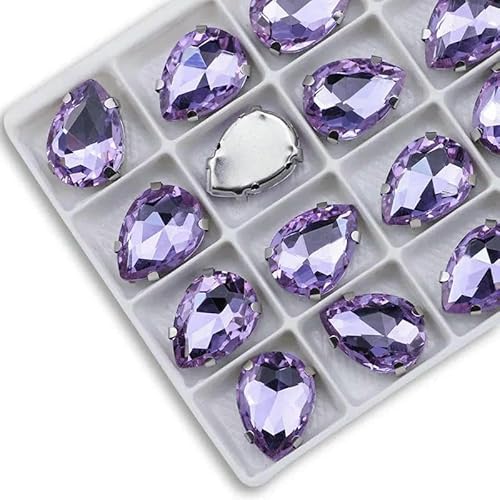 Tropfenförmige Strasssteine zum Aufnähen aus Glas, Nähstein mit silberner Kralle, Basteln für Kleidungszubehör, Kristallviolett, 6 x 10 mm, 20 Stück von DEFRTG