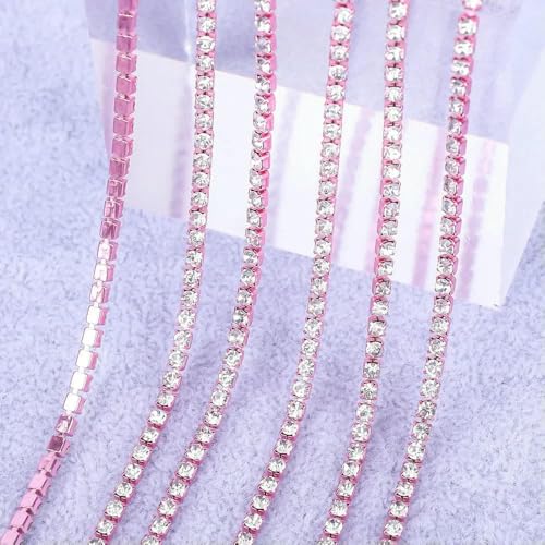 Yard/5 Yards Kristall-Strasssteine, Steinbecherkette, Gold-Diamant-Strass, dekorative Applikationen für Kleider, Kristallrosa SS6 (2 mm), 1 Yard von DEFRTG