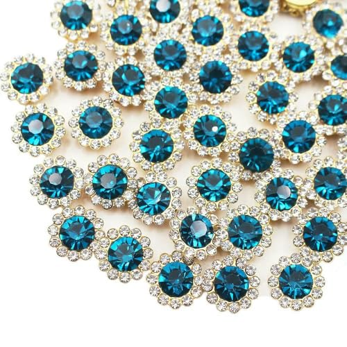 mm – 12 mm Sonnenblumen-Nähkralle, Strasssteine, Kristalle, Glasperlen, Knöpfe, Steine, zum Aufnähen von Strasssteinen für Kleidung, Nähzubehör – Blauer Zirkon – G – 12 mm – 100 Stü von DEFRTG