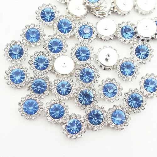 mm – 12 mm Sonnenblumen-Nähkrallen-Strasssteine, Kristalle, Glasperlen, Knöpfe, Steine, zum Aufnähen von Strasssteinen für Kleidung, Nähzubehör, heller Saphir, S, 10 mm, 30 Stück von DEFRTG