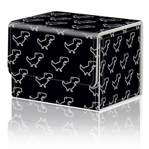 DEGDFSGR für TCG MTG Kartenspiel Aufbewahrungsbox Organizer Sammelkartenetui Commander Deck Box Magnetverschluss Kreatives Muster bis zu 200 Karten, Kleiner Dinosaurier Schwarz von DEGDFSGR