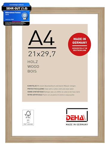 DEHA Design Bilderrahmen, 21 x 29,7 cm (A4), Holz, Eiche, Dokumentenrahmen zum Aufhängen im Hoch- & Querformat, bruchsicheres Kunstglas, Fontana DEHA Design Bilderrahmen, 21 x 29,7 cm (A4), Holz, Eiche, Dokumentenrahmen zum Aufhängen im Hoch- & Querformat, bruchsicheres Kunstglas, Fontana von DEHA Design