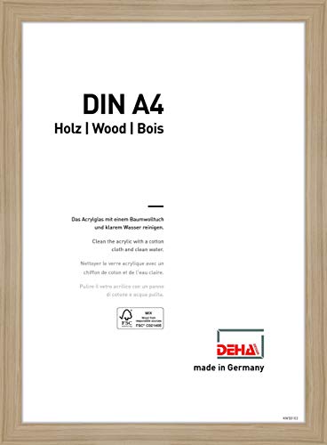 DEHA Design Bilderrahmen Fontana, 21 x 29,7 cm (A4), Eiche, Holz, für Poster und Bilder, bruchsicheres Acrylglas, Hoch- und Querformat, stabile Rückwand von DEHA Design