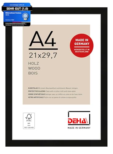 DEHA Design Bilderrahmen, 21 x 29,7 cm (A4), Holz, Schwarz, Dokumentenrahmen zum Aufhängen im Hoch- & Querformat, bruchsicheres Kunstglas, Fontana DEHA Design Bilderrahmen, 21 x 29,7 cm (A4), Holz, Schwarz, Dokumentenrahmen zum Aufhängen im Hoch- & Querformat, bruchsicheres Kunstglas, Fontana von DEHA Design