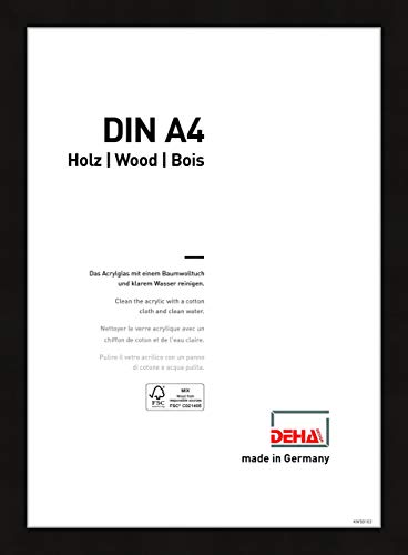 DEHA Design Bilderrahmen Fontana, 21 x 29,7 cm (A4), Schwarz, Holz, für Poster und Bilder, bruchsicheres Acrylglas, Hoch- und Querformat, stabile Rückwand von DEHA Design