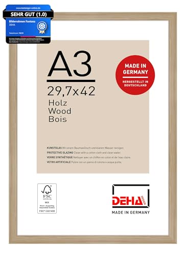 DEHA Design Bilderrahmen, 29,7 x 42 cm (A3), Holz, Eiche, Posterrahmen zum Aufhängen im Hoch- & Querformat, bruchsicheres Kunstglas, Fontana DEHA Design Bilderrahmen, 29,7 x 42 cm (A3), Holz, Eiche, Posterrahmen zum Aufhängen im Hoch- & Querformat, bruchsicheres Kunstglas, Fontana von DEHA Design