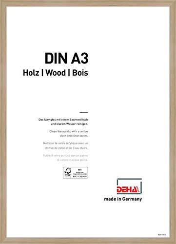 DEHA Design Bilderrahmen Fontana, 29,7 x 42 cm (A3), Eiche, Holz, für Poster und Bilder, bruchsicheres Acrylglas, Hoch- und Querformat, stabile Rückwand von DEHA Design
