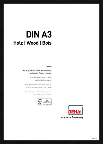 DEHA Design Bilderrahmen Fontana, 29,7 x 42 cm (A3), Schwarz, Holz, für Poster und Bilder, bruchsicheres Acrylglas, Hoch- und Querformat, stabile Rückwand von DEHA Design