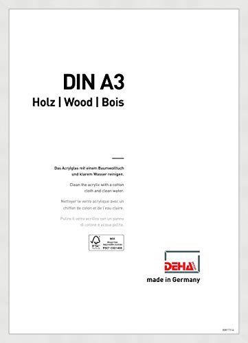 DEHA Design Bilderrahmen Fontana, 29,7 x 42 cm (A3), Weiß, Holz, für Poster und Bilder, bruchsicheres Acrylglas, Hoch- und Querformat, stabile Rückwand von DEHA Design