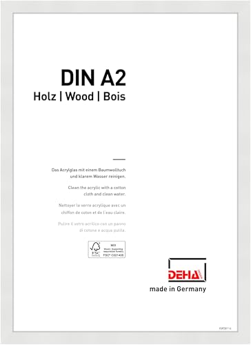 DEHA Design Bilderrahmen Fontana, 29,7 x 42 cm (A3), Weiß, Holz, für Poster und Bilder, bruchsicheres Acrylglas, Hoch- und Querformat, stabile Rückwand von DEHA Design