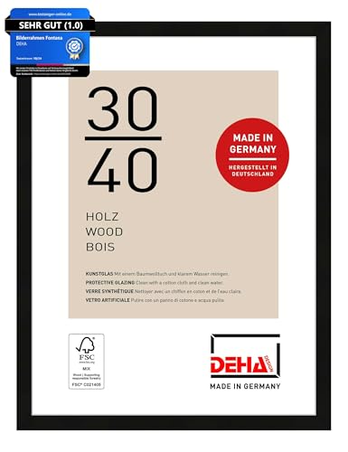 DEHA Design Bilderrahmen, 30 x 40 cm, Holz, Schwarz, Fotorahmen zum Aufhängen im Hoch- & Querformat, bruchsicheres Kunstglas, Fontana DEHA Design Bilderrahmen, 30 x 40 cm, Holz, Schwarz, Fotorahmen zum Aufhängen im Hoch- & Querformat, bruchsicheres Kunstglas, Fontana von DEHA Design