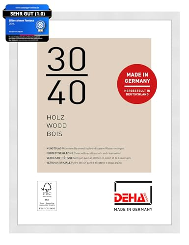 DEHA Design Bilderrahmen, 30 x 40 cm, Holz, Weiß, Fotorahmen zum Aufhängen im Hoch- & Querformat, bruchsicheres Kunstglas, Fontana DEHA Design Bilderrahmen, 30 x 40 cm, Holz, Weiß, Fotorahmen zum Aufhängen im Hoch- & Querformat, bruchsicheres Kunstglas, Fontana von DEHA Design