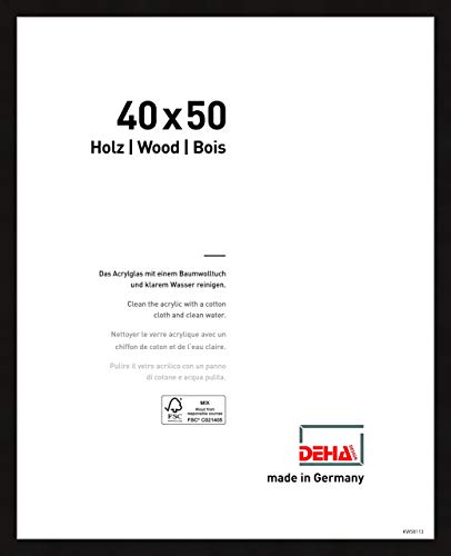 DEHA Design Bilderrahmen Fontana, 40 x 50 cm, Schwarz, Holz, für Poster und Bilder, bruchsicheres Acrylglas, Hoch- und Querformat, stabile Rückwand von DEHA Design