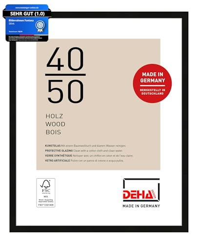 DEHA Design Bilderrahmen, 40 x 50 cm, Holz, Schwarz, Posterrahmen zum Aufhängen im Hoch- & Querformat, bruchsicheres Kunstglas, Fontana DEHA Design Bilderrahmen, 40 x 50 cm, Holz, Schwarz, Posterrahmen zum Aufhängen im Hoch- & Querformat, bruchsicheres Kunstglas, Fontana von DEHA Design