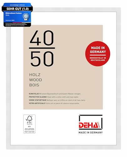 DEHA Design Bilderrahmen, 40 x 50 cm, Holz, Weiß, Posterrahmen zum Aufhängen im Hoch- & Querformat, bruchsicheres Kunstglas, Fontana DEHA Design Bilderrahmen, 40 x 50 cm, Holz, Weiß, Posterrahmen zum Aufhängen im Hoch- & Querformat, bruchsicheres Kunstglas, Fontana von DEHA Design
