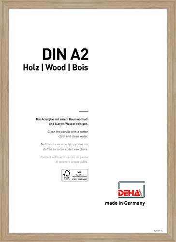 DEHA Design Bilderrahmen Fontana, 42 x 59,4 cm (A2), Eiche, Holz, für Poster und Bilder, bruchsicheres Acrylglas, Hoch- und Querformat, stabile Rückwand von DEHA Design