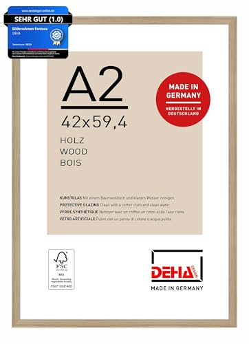 DEHA Design Bilderrahmen, 42 x 59,4 cm (A2), Holz, Eiche, Posterrahmen zum Aufhängen im Hoch- & Querformat, bruchsicheres Kunstglas, Fontana DEHA Design Bilderrahmen, 42 x 59,4 cm (A2), Holz, Eiche, Posterrahmen zum Aufhängen im Hoch- & Querformat, bruchsicheres Kunstglas, Fontana von DEHA Design