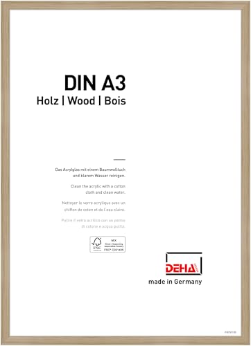 DEHA Design Bilderrahmen Fontana, 42 x 59,4 cm (A2), Eiche, Holz, für Poster und Bilder, bruchsicheres Acrylglas, Hoch- und Querformat, stabile Rückwand von DEHA Design