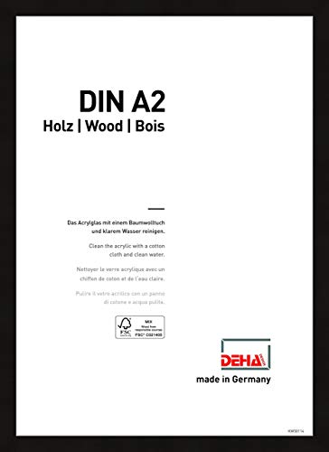 DEHA Design Bilderrahmen Fontana, 42 x 59,4 cm (A2), Schwarz, Holz, für Poster und Bilder, bruchsicheres Acrylglas, Hoch- und Querformat, stabile Rückwand von DEHA Design