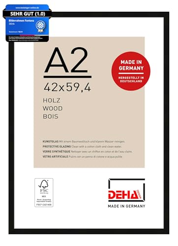 DEHA Design Bilderrahmen, 42 x 59,4 cm (A2), Holz, Schwarz, Posterrahmen zum Aufhängen im Hoch- & Querformat, bruchsicheres Kunstglas, Fontana DEHA Design Bilderrahmen, 42 x 59,4 cm (A2), Holz, Schwarz, Posterrahmen zum Aufhängen im Hoch- & Querformat, bruchsicheres Kunstglas, Fontana von DEHA Design