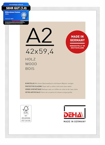 DEHA Design Bilderrahmen, 42 x 59,4 cm (A2), Holz, Weiß, Posterrahmen zum Aufhängen im Hoch- & Querformat, bruchsicheres Kunstglas, Fontana DEHA Design Bilderrahmen, 42 x 59,4 cm (A2), Holz, Weiß, Posterrahmen zum Aufhängen im Hoch- & Querformat, bruchsicheres Kunstglas, Fontana von DEHA Design