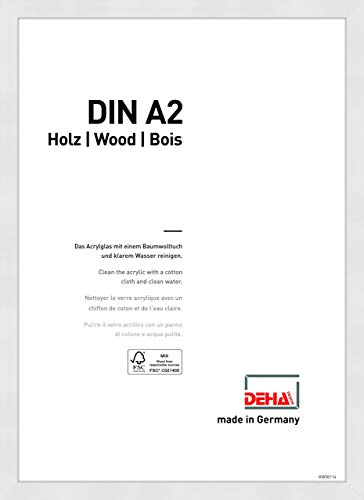 DEHA Design Bilderrahmen Fontana, 42 x 59,4 cm (A2), Weiß, Holz, für Poster und Bilder, bruchsicheres Acrylglas, Hoch- und Querformat, stabile Rückwand von DEHA Design