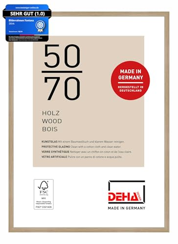 DEHA Design Bilderrahmen, 50 x 70 cm, Holz, Eiche, Posterrahmen zum Aufhängen im Hoch- & Querformat, bruchsicheres Kunstglas, Fontana DEHA Design Bilderrahmen, 50 x 70 cm, Holz, Eiche, Posterrahmen zum Aufhängen im Hoch- & Querformat, bruchsicheres Kunstglas, Fontana von DEHA Design