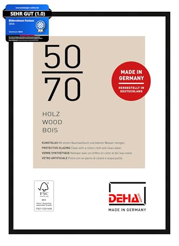 DEHA Design Bilderrahmen, 50 x 70 cm, Holz, Schwarz, Posterrahmen zum Aufhängen im Hoch- & Querformat, bruchsicheres Kunstglas, Fontana DEHA Design Bilderrahmen, 50 x 70 cm, Holz, Schwarz, Posterrahmen zum Aufhängen im Hoch- & Querformat, bruchsicheres Kunstglas, Fontana von DEHA Design