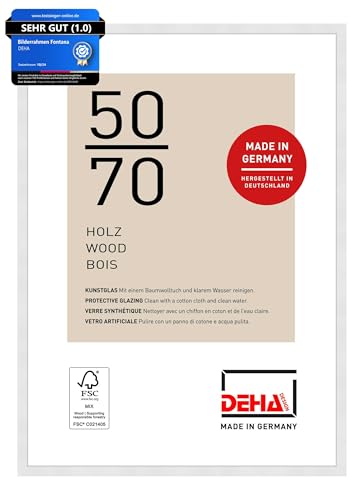 DEHA Design Bilderrahmen, 50 x 70 cm, Holz, Weiß, Posterrahmen zum Aufhängen im Hoch- & Querformat, bruchsicheres Kunstglas, Fontana DEHA Design Bilderrahmen, 50 x 70 cm, Holz, Weiß, Posterrahmen zum Aufhängen im Hoch- & Querformat, bruchsicheres Kunstglas, Fontana von DEHA Design