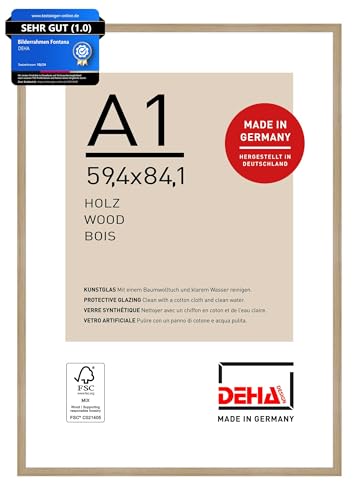 DEHA Design Bilderrahmen, 59,4 x 84,1 cm (A1), Holz, Eiche, Posterrahmen zum Aufhängen im Hoch- & Querformat, bruchsicheres Kunstglas, Fontana DEHA Design Bilderrahmen, 59,4 x 84,1 cm (A1), Holz, Eiche, Posterrahmen zum Aufhängen im Hoch- & Querformat, bruchsicheres Kunstglas, Fontana von DEHA Design
