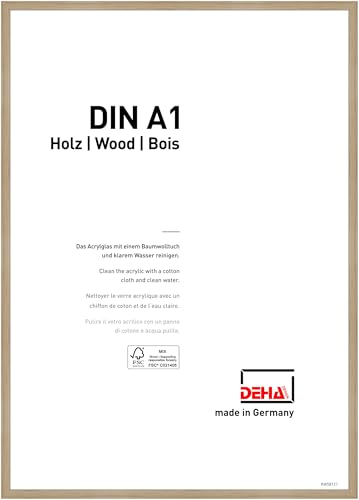 DEHA Design Bilderrahmen Fontana, 59,4 x 84,1 cm (A1), Eiche, Holz, für Poster und Bilder, bruchsicheres Acrylglas, Hoch- und Querformat, stabile Rückwand von DEHA Design