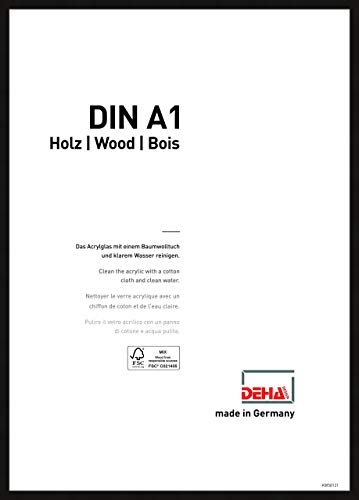 DEHA Design Bilderrahmen Fontana, 59,4 x 84,1 cm (A1), Schwarz, Holz, für Poster und Bilder, bruchsicheres Acrylglas, Hoch- und Querformat, stabile Rückwand von DEHA Design