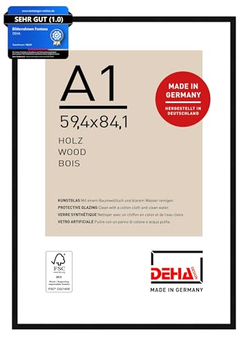 DEHA Design Bilderrahmen, 59,4 x 84,1 cm (A1), Holz, Schwarz, Posterrahmen zum Aufhängen im Hoch- & Querformat, bruchsicheres Kunstglas, Fontana DEHA Design Bilderrahmen, 59,4 x 84,1 cm (A1), Holz, Schwarz, Posterrahmen zum Aufhängen im Hoch- & Querformat, bruchsicheres Kunstglas, Fontana von DEHA Design