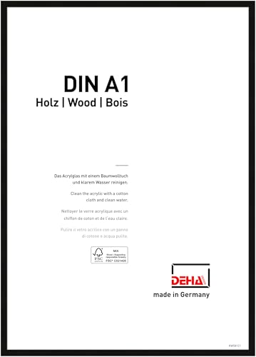 DEHA Design Bilderrahmen Fontana, 59,4 x 84,1 cm (A1), Schwarz, Holz, für Poster und Bilder, bruchsicheres Acrylglas, Hoch- und Querformat, stabile Rückwand von DEHA Design