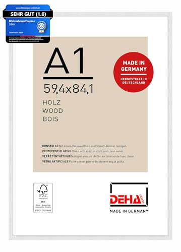 DEHA Design Bilderrahmen, 59,4 x 84,1 cm (A1), Holz, Weiß, Posterrahmen zum Aufhängen im Hoch- & Querformat, bruchsicheres Kunstglas, Fontana DEHA Design Bilderrahmen, 59,4 x 84,1 cm (A1), Holz, Weiß, Posterrahmen zum Aufhängen im Hoch- & Querformat, bruchsicheres Kunstglas, Fontana von DEHA Design