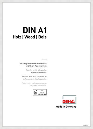 DEHA Design Bilderrahmen Fontana, 59,4 x 84,1 cm (A1), Weiß, Holz, für Poster und Bilder, bruchsicheres Acrylglas, Hoch- und Querformat, stabile Rückwand von DEHA Design