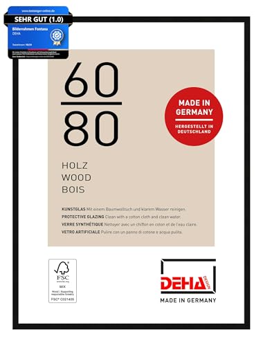 DEHA Design Bilderrahmen, 60 x 80 cm, Holz, Schwarz, Posterrahmen zum Aufhängen im Hoch- & Querformat, bruchsicheres Kunstglas, Fontana DEHA Design Bilderrahmen, 60 x 80 cm, Holz, Schwarz, Posterrahmen zum Aufhängen im Hoch- & Querformat, bruchsicheres Kunstglas, Fontana von DEHA Design