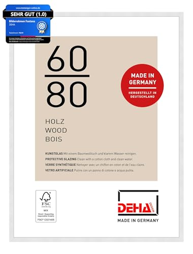 DEHA Design Bilderrahmen, 60 x 80 cm, Holz, Weiß, Posterrahmen zum Aufhängen im Hoch- & Querformat, bruchsicheres Kunstglas, Fontana DEHA Design Bilderrahmen, 60 x 80 cm, Holz, Weiß, Posterrahmen zum Aufhängen im Hoch- & Querformat, bruchsicheres Kunstglas, Fontana von DEHA Design