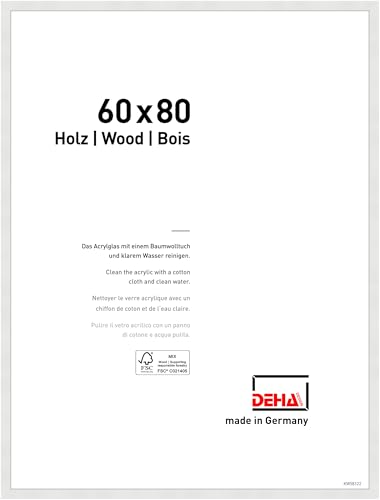 DEHA Design Bilderrahmen Fontana, 60 x 80 cm, Weiß, Holz, für Poster und Bilder, bruchsicheres Acrylglas, Hoch- und Querformat, stabile Rückwand von DEHA Design