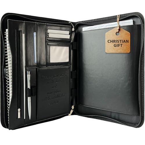 DEHITE Leder-Portfolio für Männer – christliche religiöse Geschenke – Männer und Frauen Padfolio mit Laptoptasche – Briefformat, Organizer für Bibelnotizbuch, Notizblock, schwarzer DEHITE Leder-Portfolio für Männer – christliche religiöse Geschenke – Männer und Frauen Padfolio mit Laptoptasche – Briefformat, Organizer für Bibelnotizbuch, Notizblock, schwarzer von DEHITE