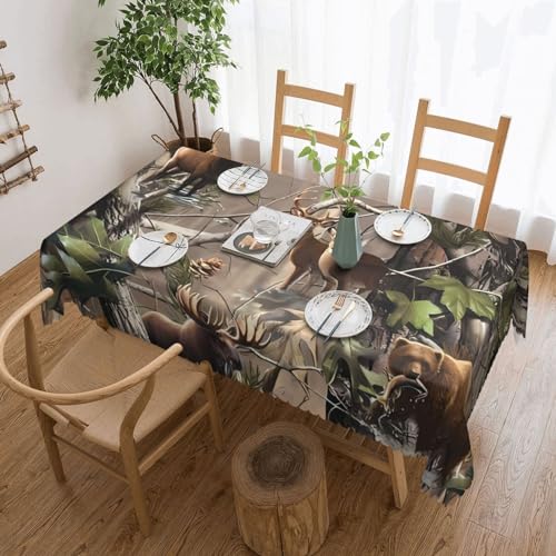 Rechteckige Tischdecke, Jagd, Hirsch, Bär, Elch, Flecken- und knitterfrei, waschbar, Tischdecke für Küche, Esszimmer, Party, Heimdekoration, 140 x 180 cm Rechteckige Tischdecke, Jagd, Hirsch, Bär, Elch, Flecken- und knitterfrei, waschbar, Tischdecke für Küche, Esszimmer, Party, Heimdekoration, 140 x 180 cm von DEHIWI