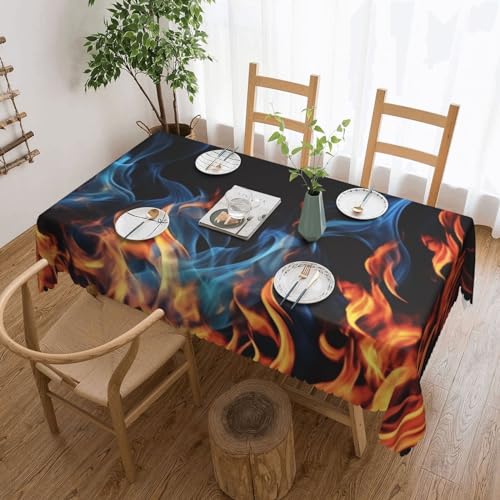 Rechteckige Tischdecke, rote Flamme und blaues Feuer, schmutzabweisend, knitterfrei, waschbar, Tischdecke für Küche, Esszimmer, Party, Heimdekoration, 140 x 180 cm von DEHIWI