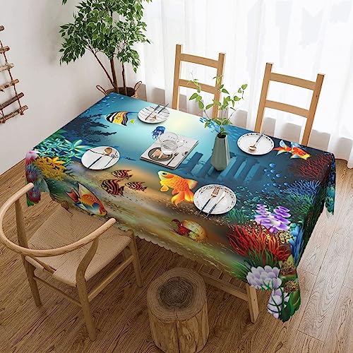 Sea Life Tischdecke mit goldfarbenem Fischdruck, flecken- und knitterfrei, waschbar, rechteckig, Tischdecke für Küche, Esszimmer, Party, Heimdekoration, 140 x 180 cm Sea Life Tischdecke mit goldfarbenem Fischdruck, flecken- und knitterfrei, waschbar, rechteckig, Tischdecke für Küche, Esszimmer, Party, Heimdekoration, 140 x 180 cm von DEHIWI