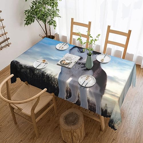 Tischdecke mit Husky-Motiv, flecken- und knitterfrei, waschbar, rechteckig, für Küche, Esszimmer, Party, Heimdekoration, 140 x 180 cm Tischdecke mit Husky-Motiv, flecken- und knitterfrei, waschbar, rechteckig, für Küche, Esszimmer, Party, Heimdekoration, 140 x 180 cm von DEHIWI