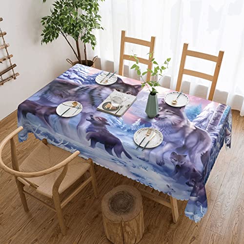 Tischdecke mit Wölfen-Motiv, flecken- und knitterfrei, waschbar, rechteckig, für Küche, Esszimmer, Party, Heimdekoration, 180 x 140 cm von DEHIWI