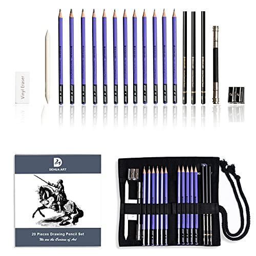 Zeichenstifte und Skizzen-Set, professionelles 20-teiliges Zeichen- und Skizzierstift-Set mit tragbarer Tasche, Skizzenstifte, Zeichnen, Kunstwerkzeug-Kit (lila) von DEHUA ART