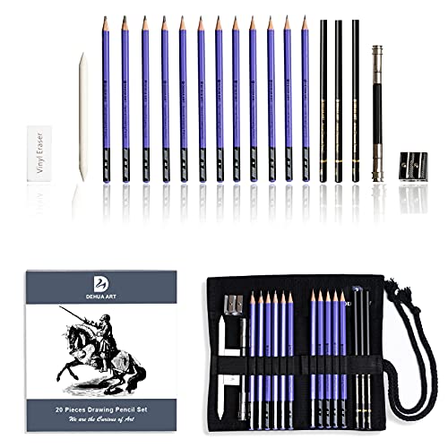 Zeichenstifte und Skizzen-Set Professionelles 20-teiliges Zeichen- und Skizzierstift-Set mit tragbarer Tasche Skizzierstifte Zeichenkunst Werkzeugset (lila) von DEHUA ART