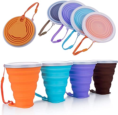 DEHUB Faltbare Tasse Silikon, Versenkbare Zusammenklappbare Reisebecher, 270ml Leichtbecher mit Größerem Fassungsvermögen für Camping-Wanderungen Im Freien (Multicolor,4 Stück) von DEHUB